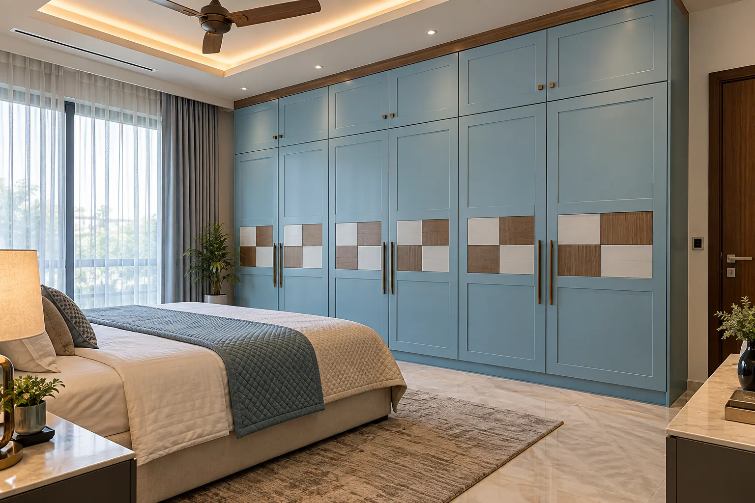blue checker inset wardrobe concept