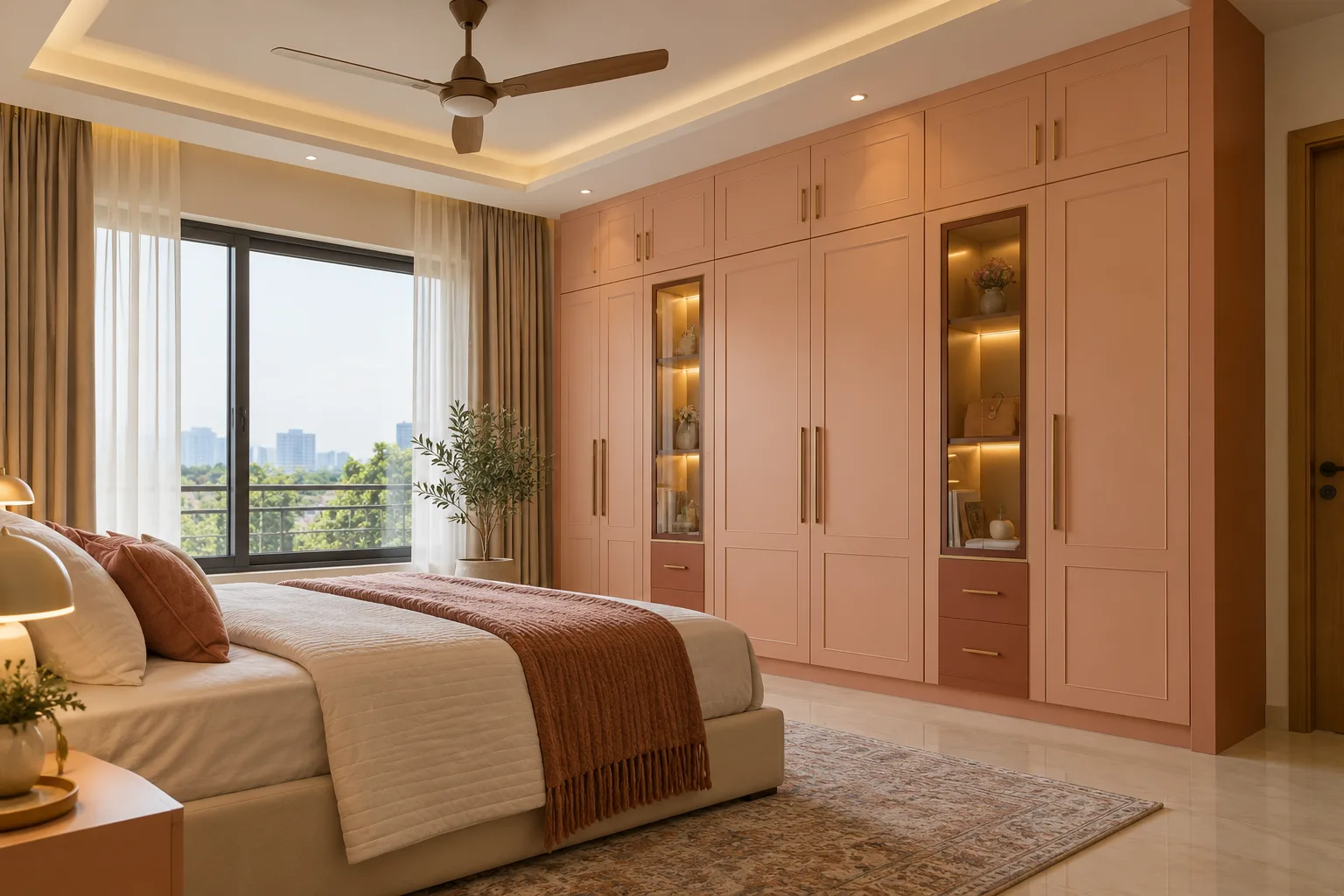 peach classic display wardrobe with GI cabinet direction