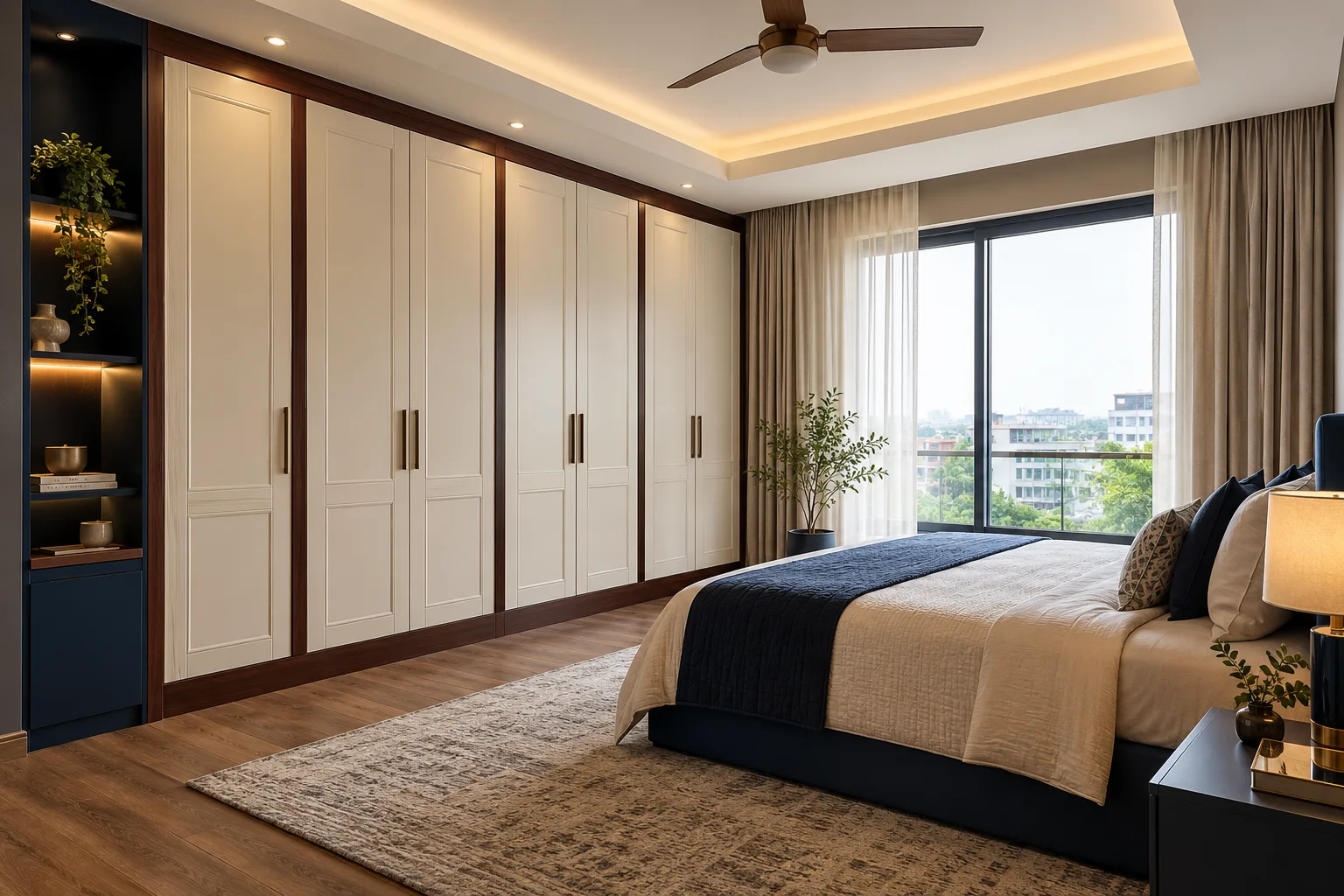 Aluminium Cream Mahogany Border Master Bedroom Wardrobe concept