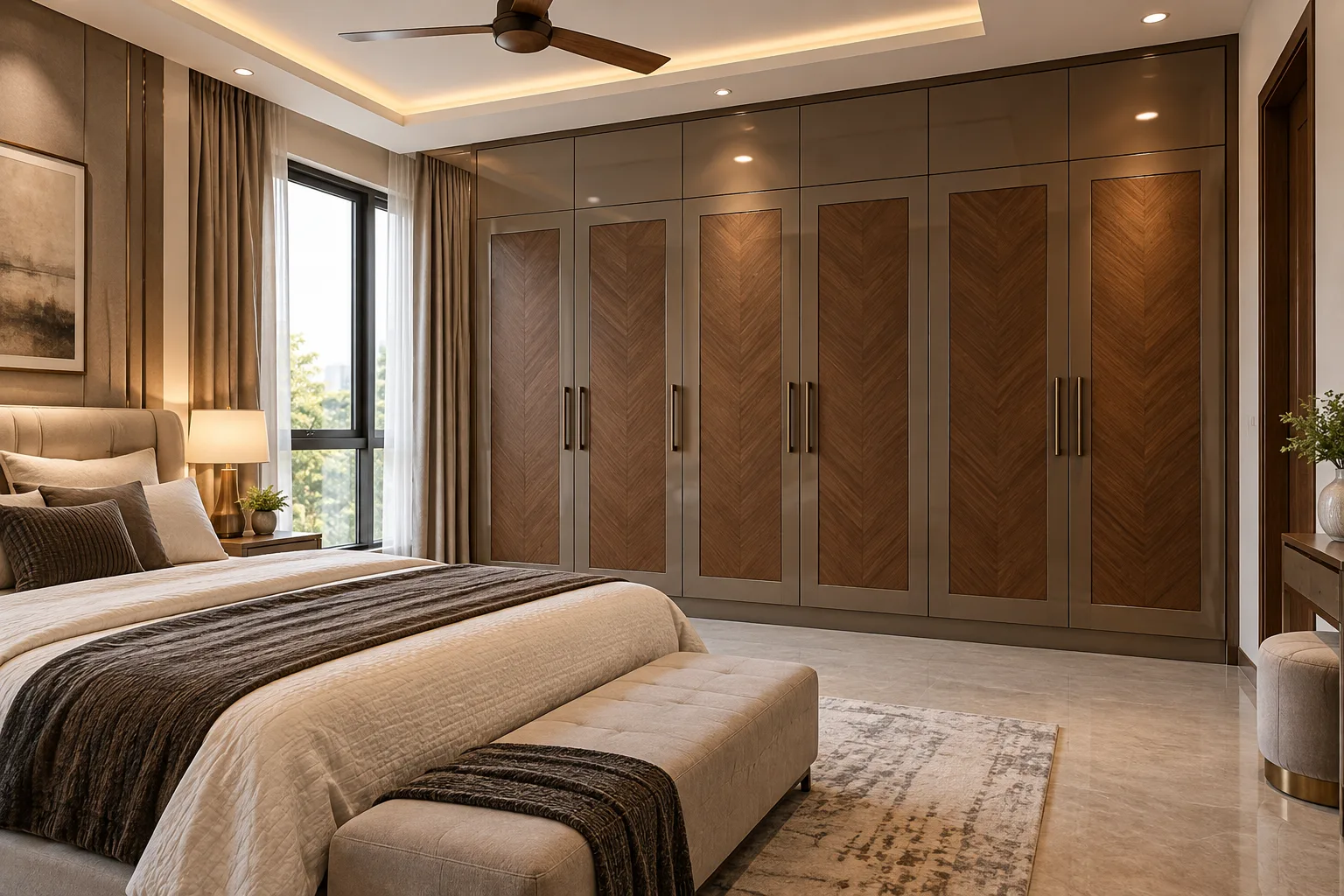 GI Taupe Parquet Panel Master Bedroom Wardrobe concept