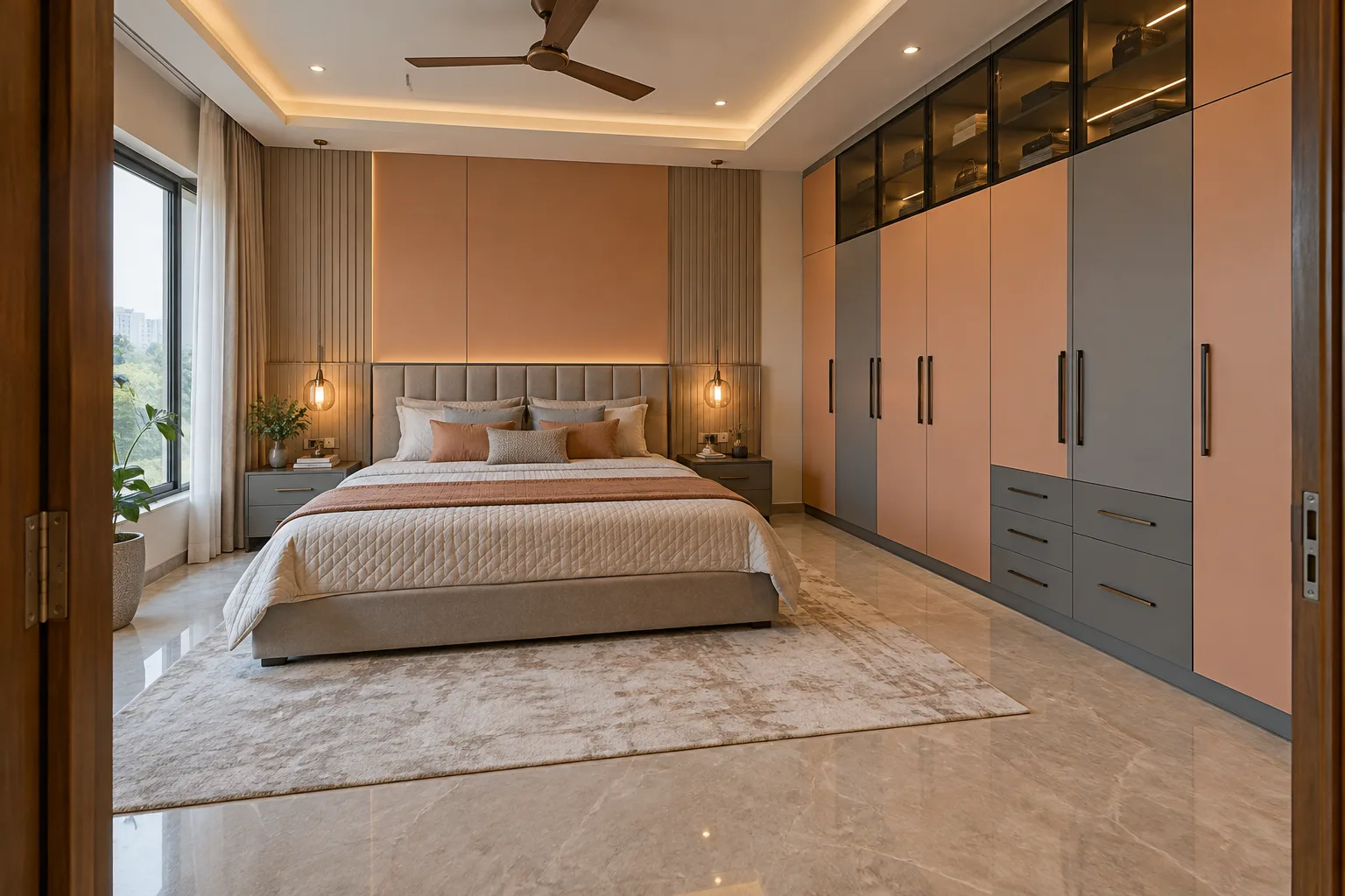 peach slate glass loft wardrobe concept