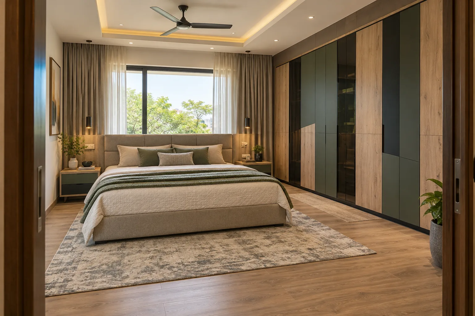 oak black plain door wardrobe concept