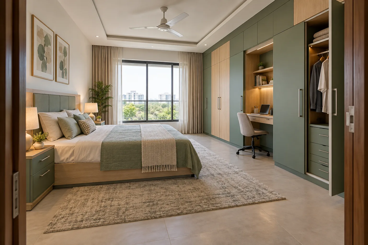 sage recessed office wardrobe concept