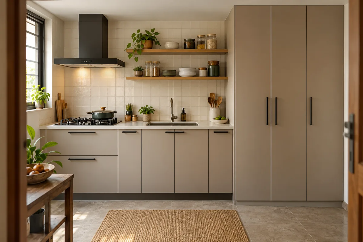 mushroom black pantry wall small kitchen — AI concept