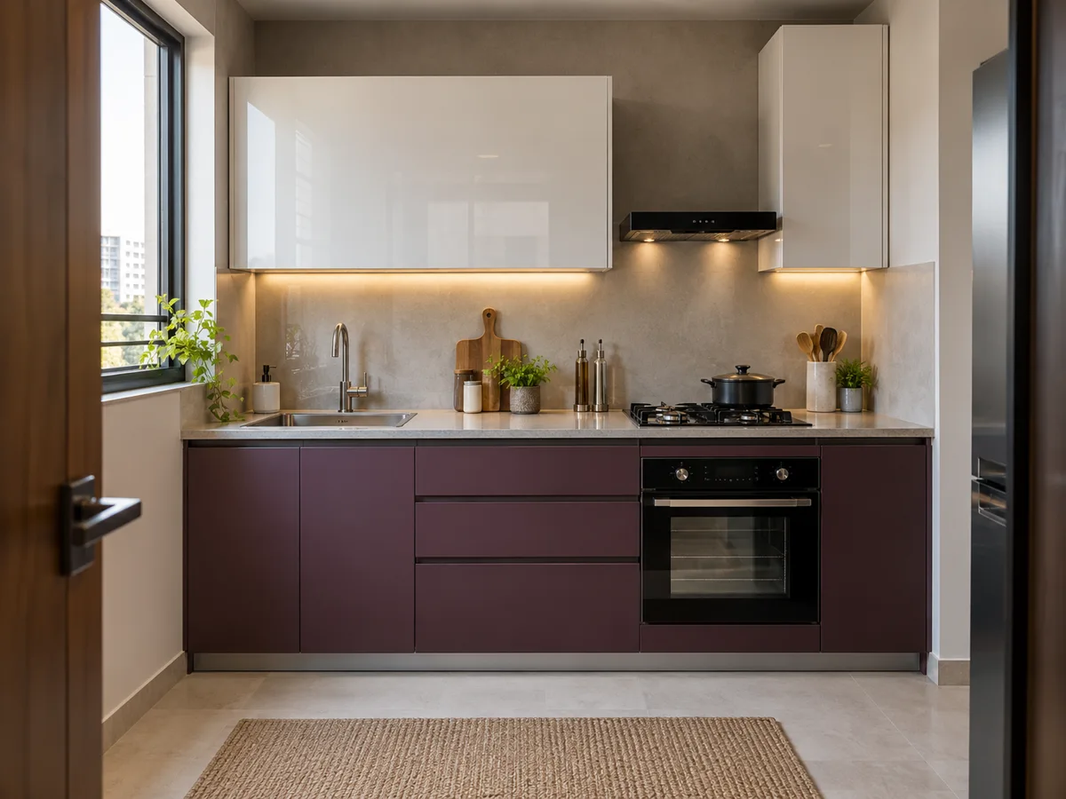 aubergine pearl oven wall small kitchen — AI concept