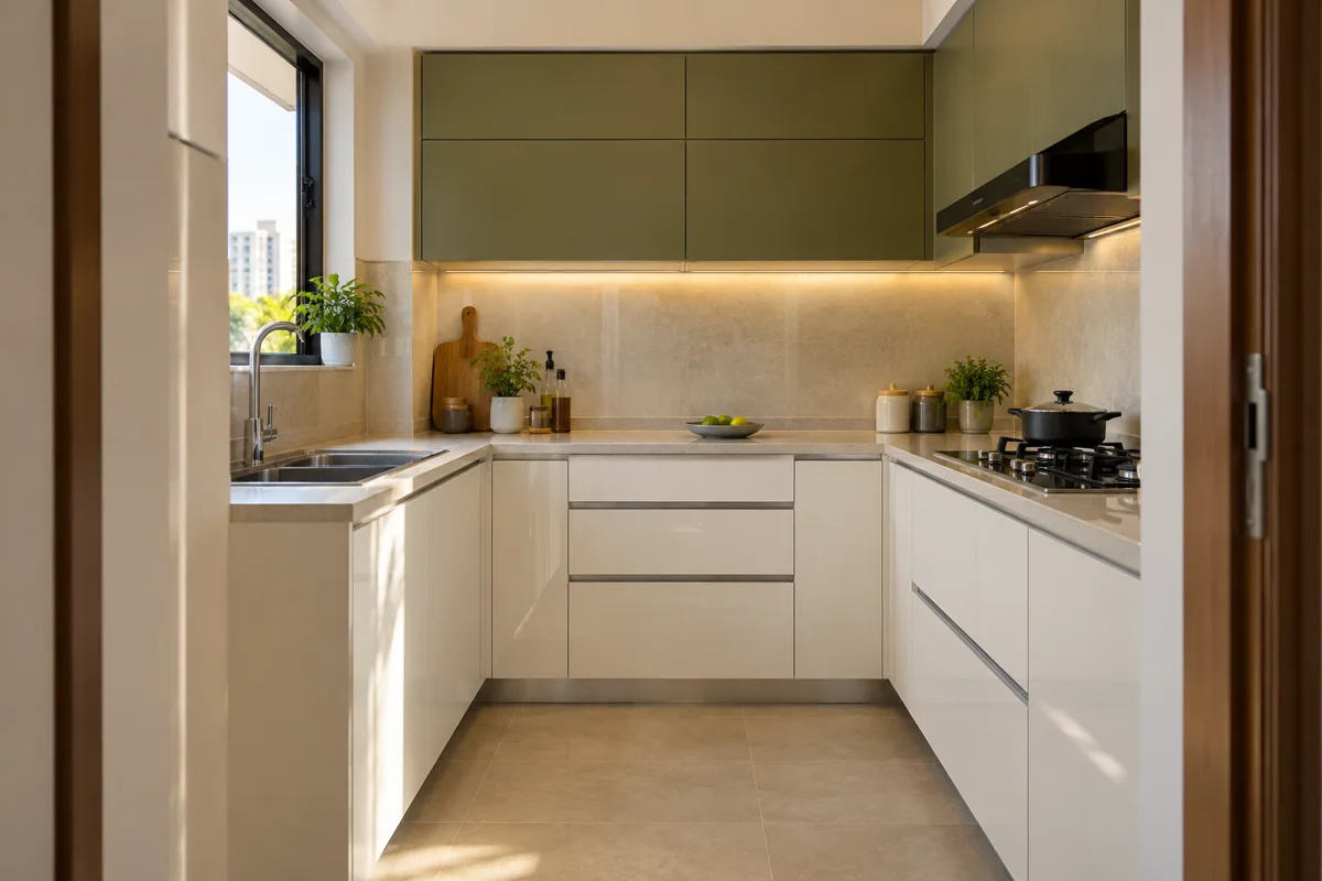 pearl olive corner storage small kitchen — AI concept