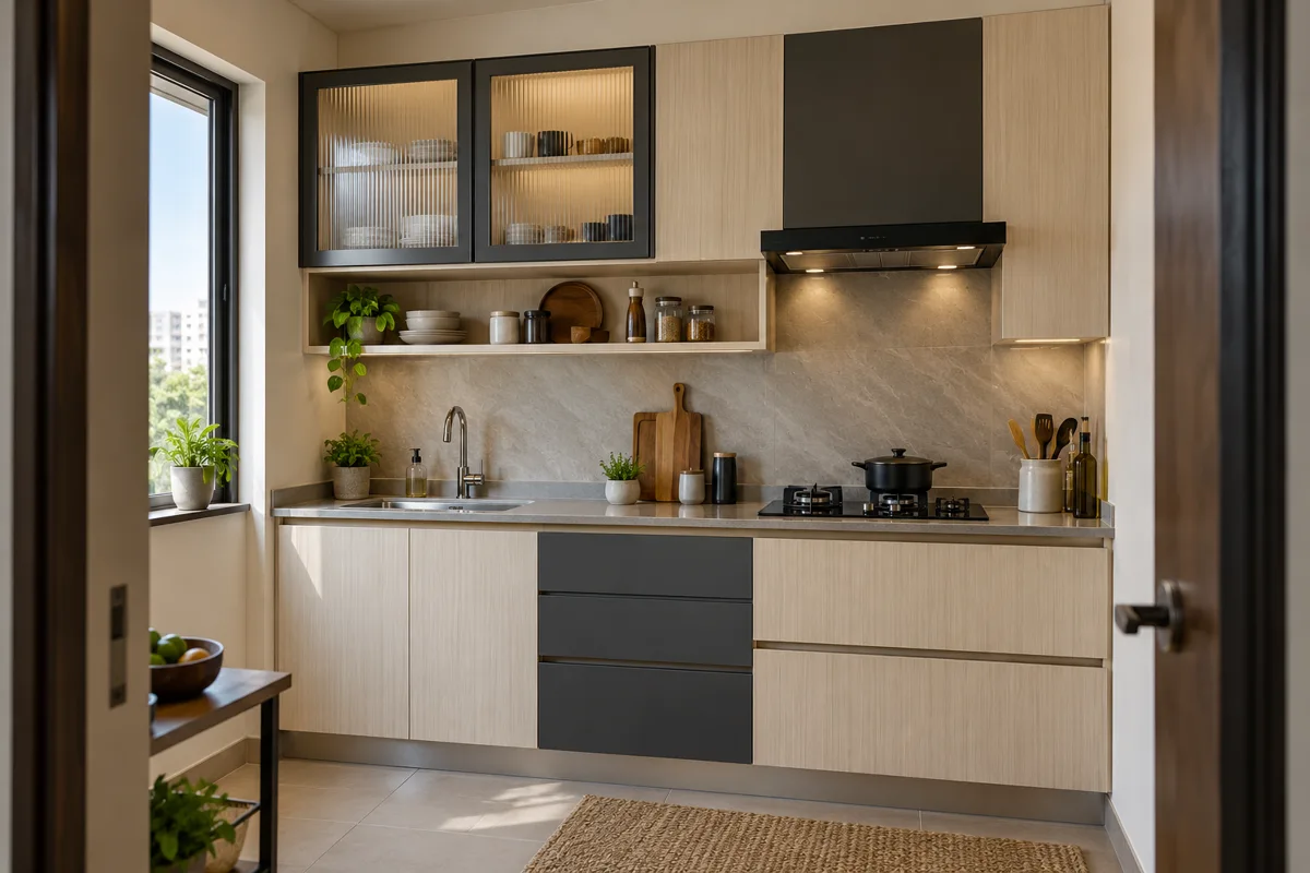 birch charcoal fluted pair small kitchen — AI concept