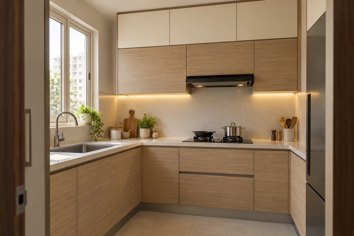 oak cream dry loft small kitchen — AI concept