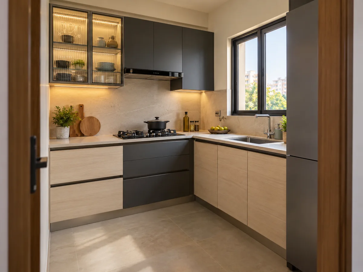 birch charcoal glass pair small kitchen — AI concept