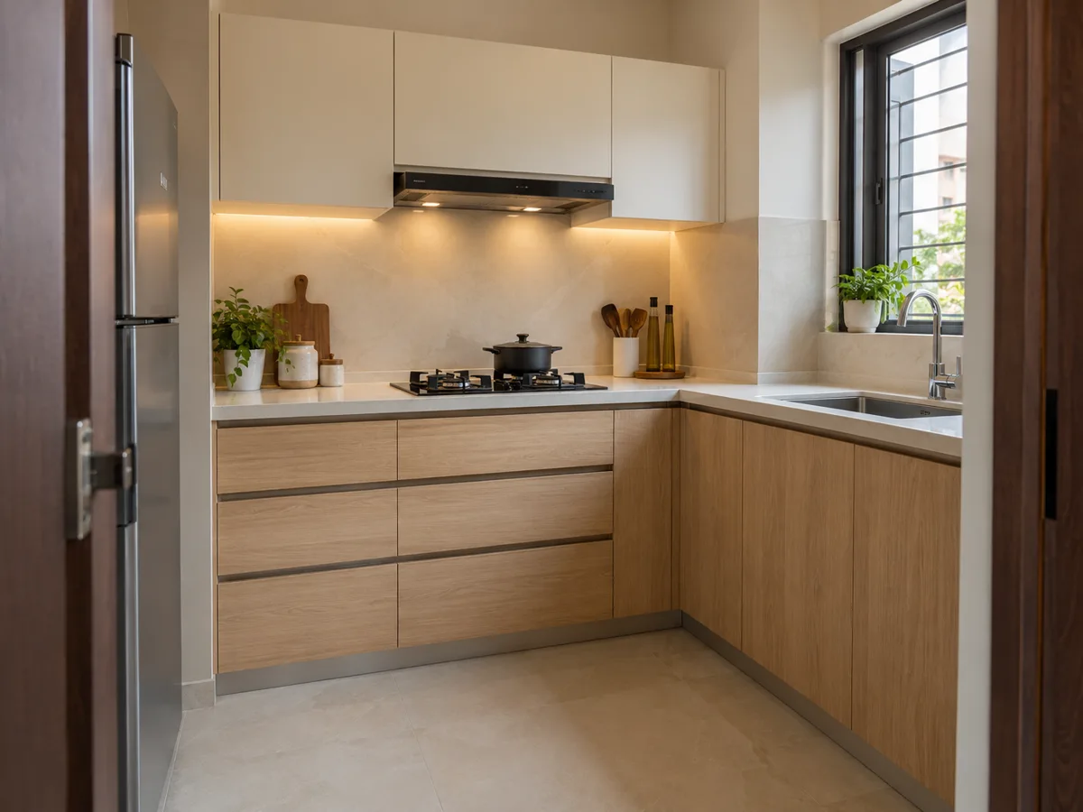 oak cream broad drawer run small kitchen — AI concept