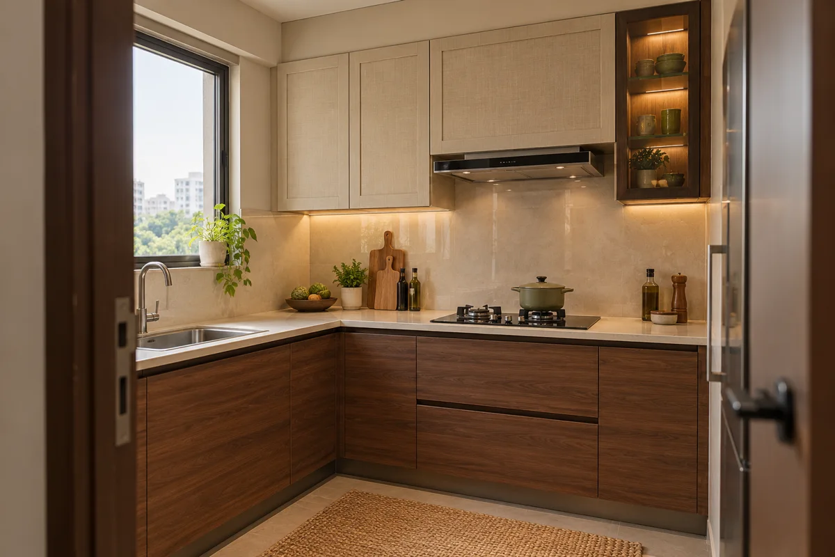 walnut white end display small kitchen — AI concept