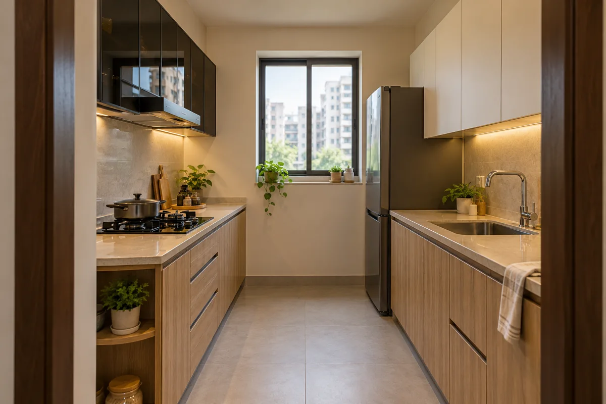 oak cream basket end small kitchen — AI concept
