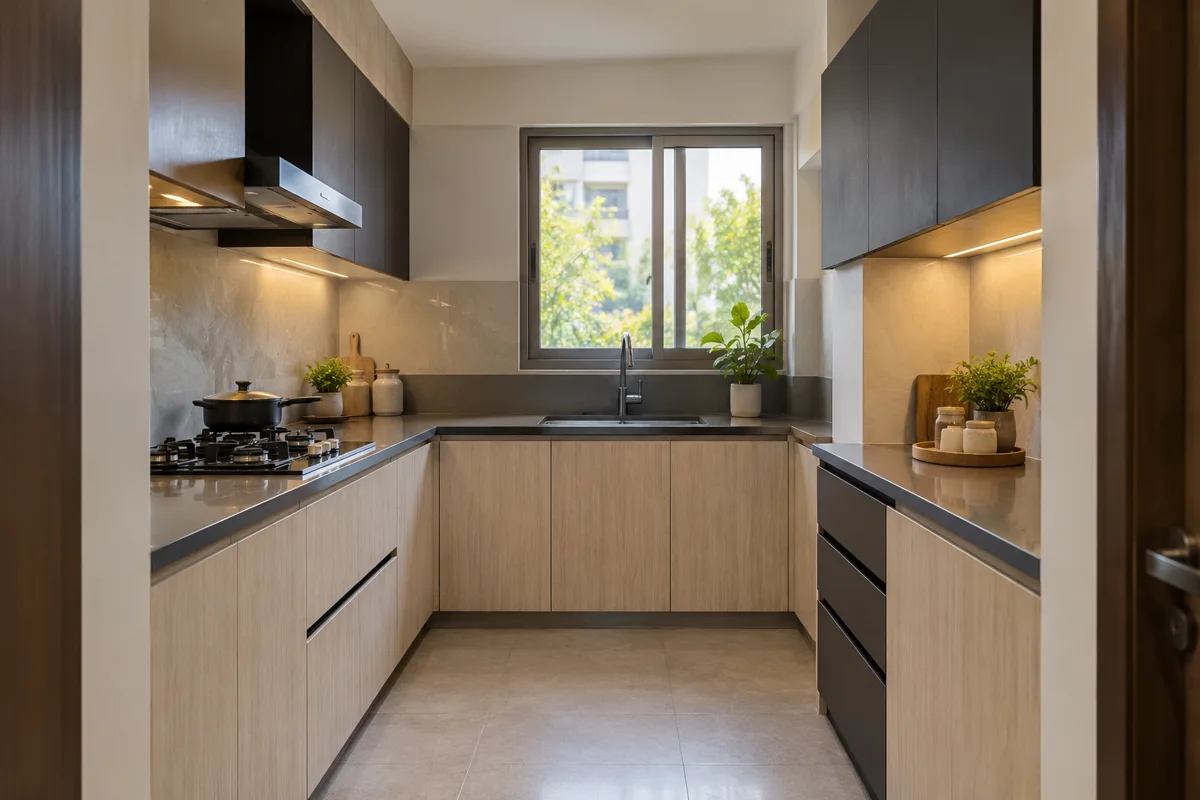 birch charcoal window u small kitchen — AI concept