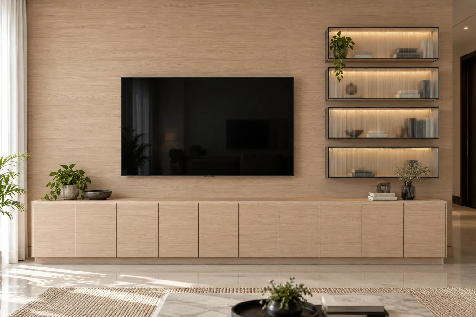 Aluminium Glass Bank TV Unit AI-generated design concept