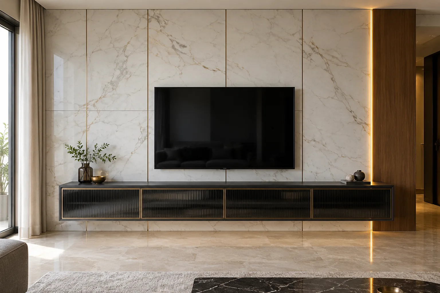 GI Marble Fluted TV Unit AI-generated design concept