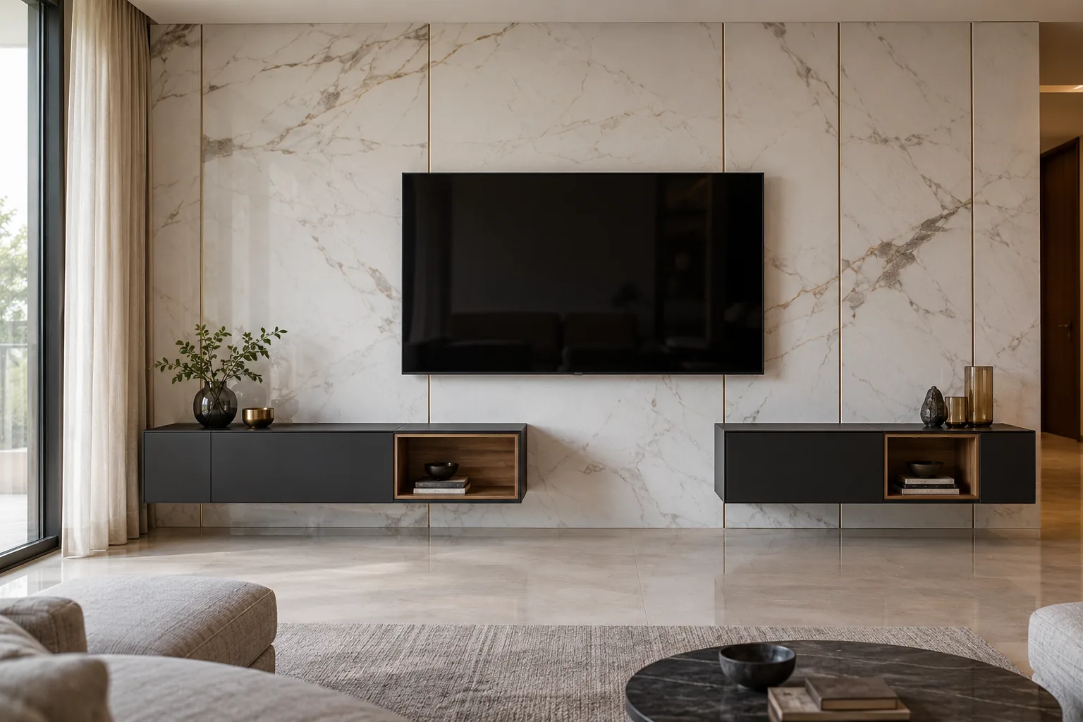 Aluminium Suspended Wall TV Unit AI-generated design concept