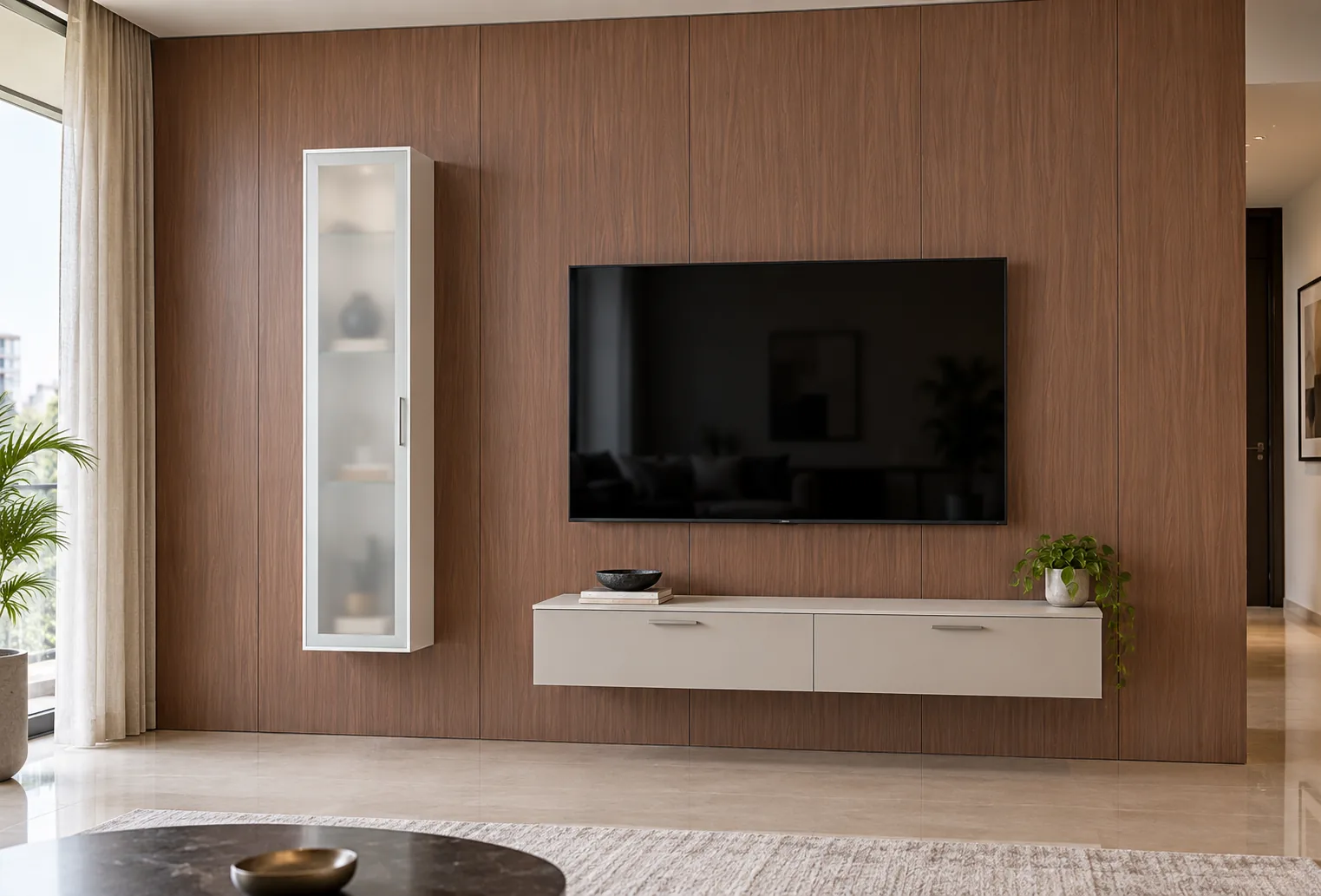 Aluminium Teal Vertical TV Unit AI-generated design concept
