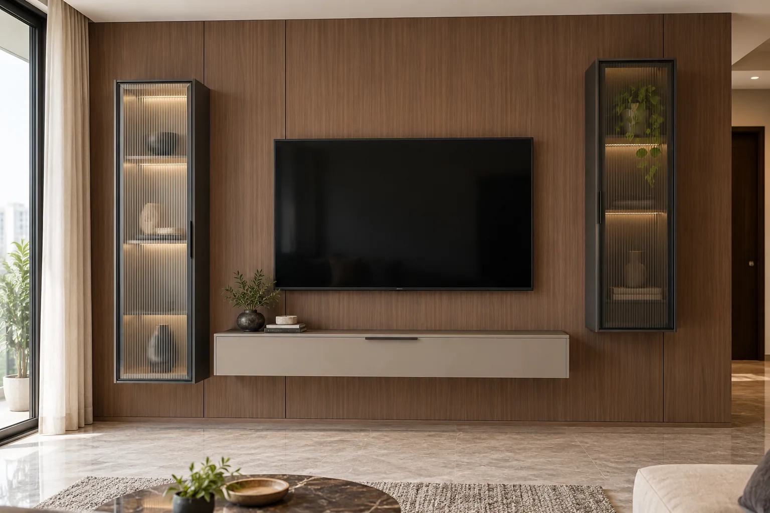 GI Olive Vertical TV Unit AI-generated design concept