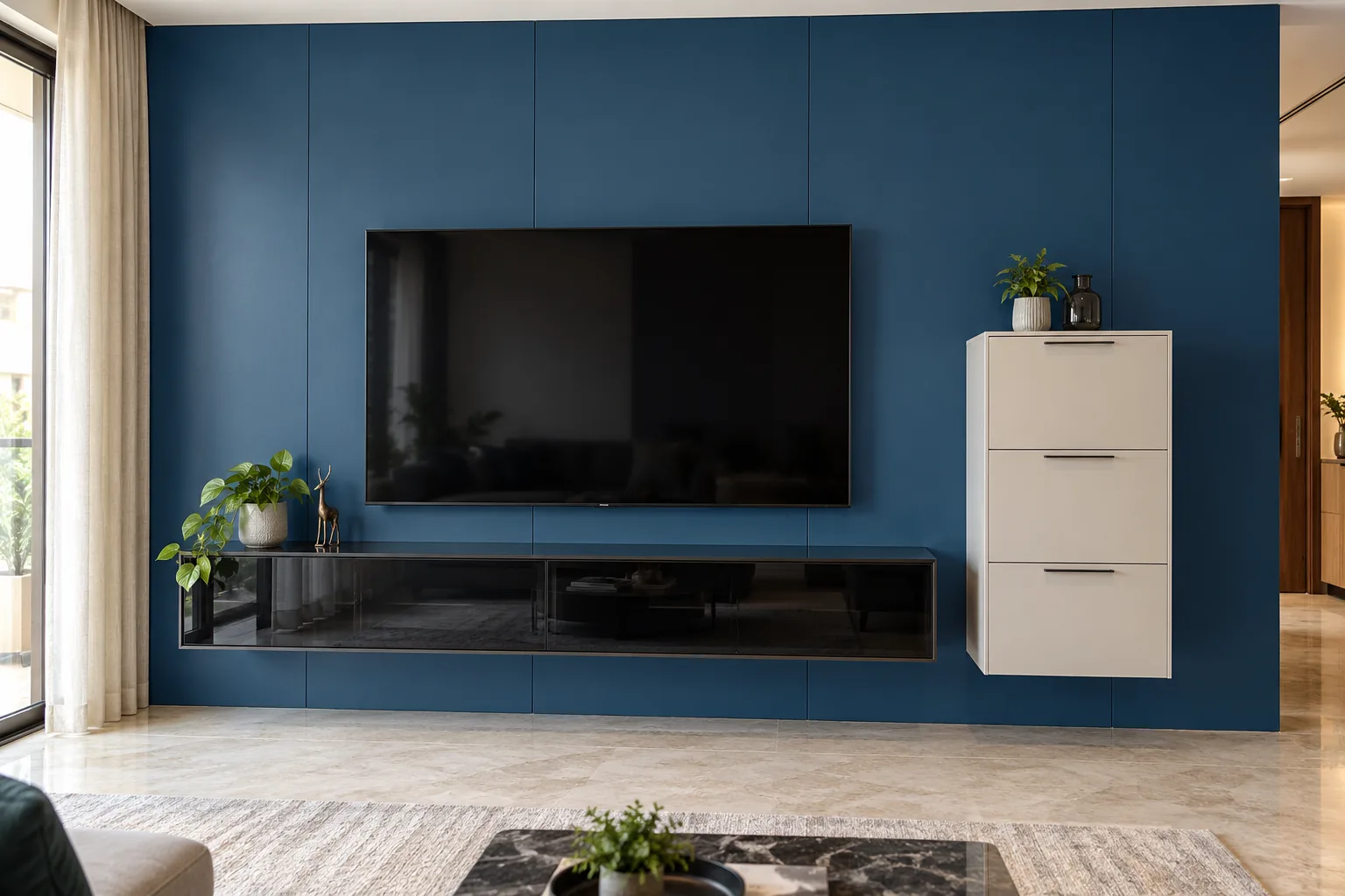 GI Teal Column TV Unit AI-generated design concept