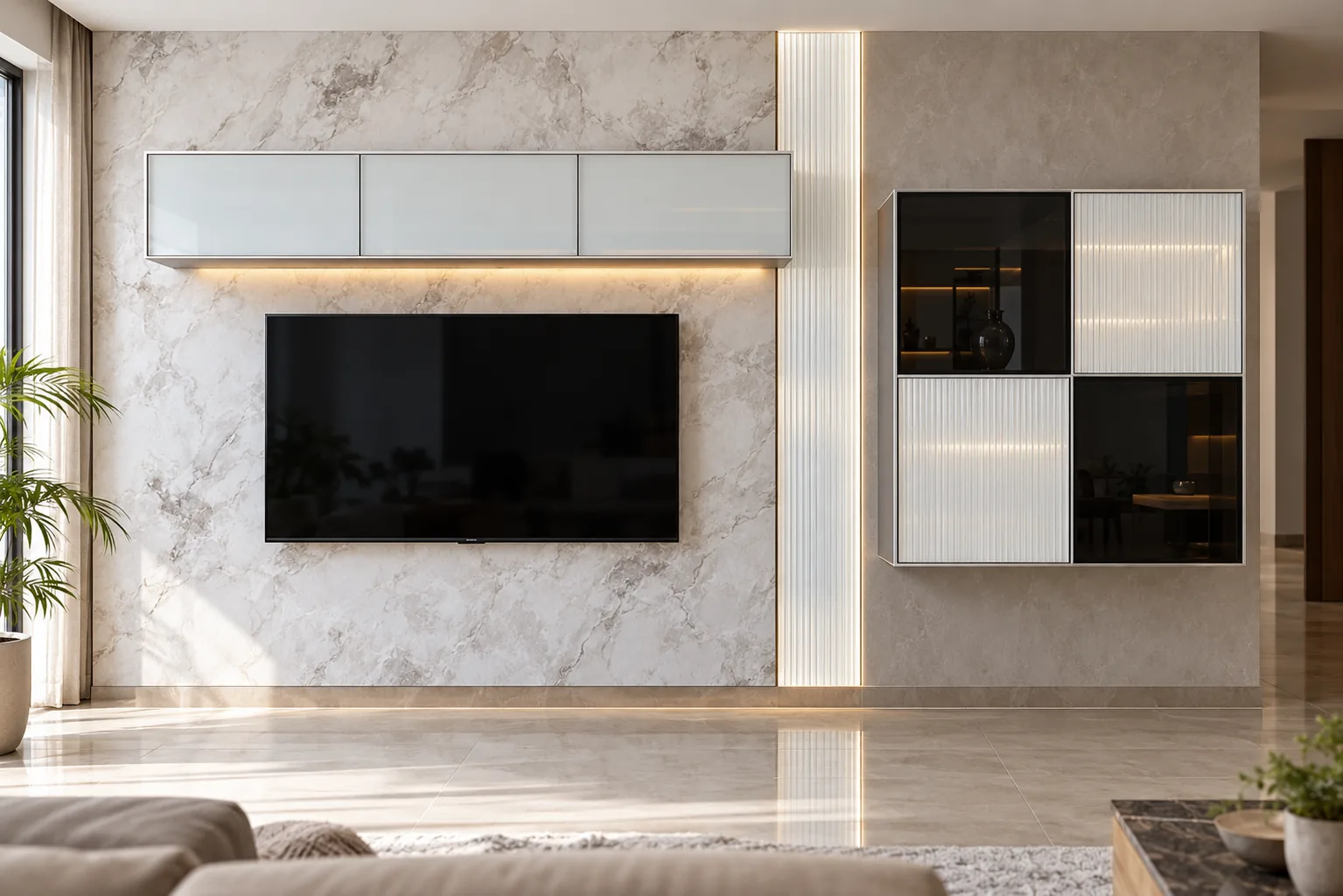 Aluminium Bridge Recessed TV Unit AI-generated design concept