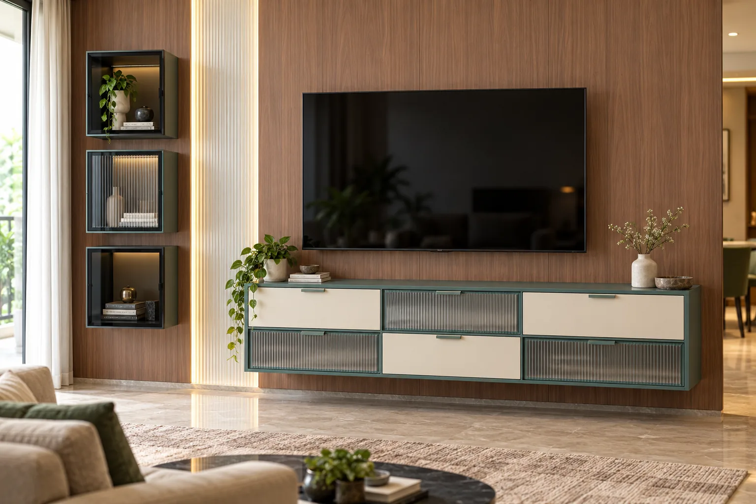 Aluminium Stack Grid TV Unit AI-generated design concept