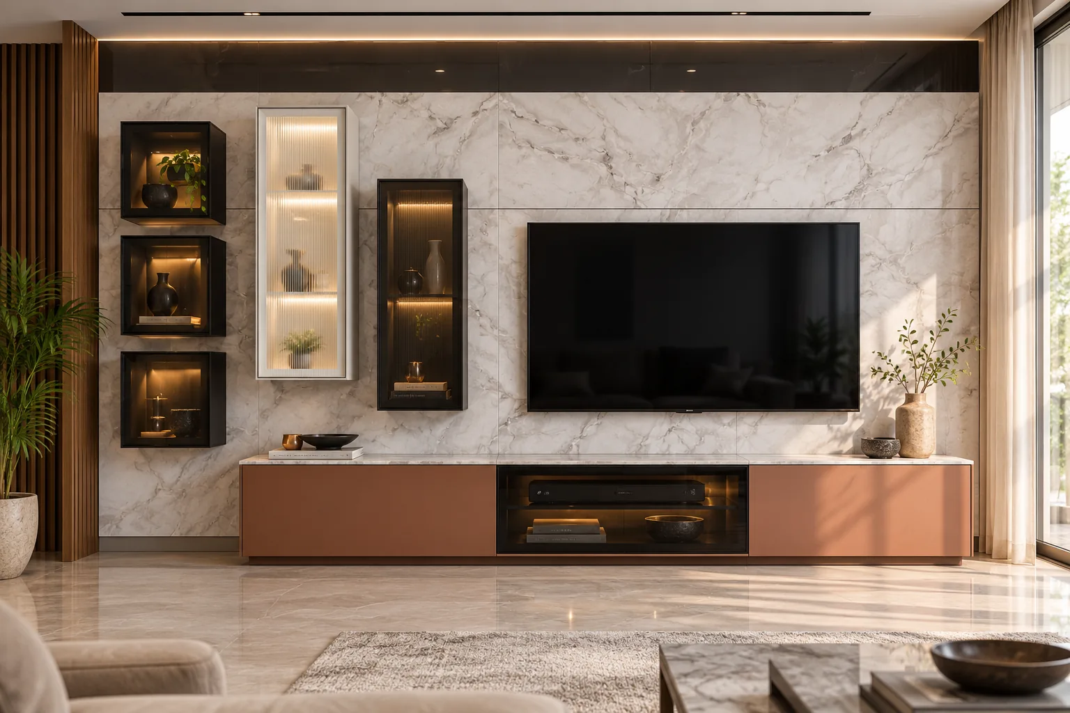 Aluminium Stack Cuboid TV Unit AI-generated design concept