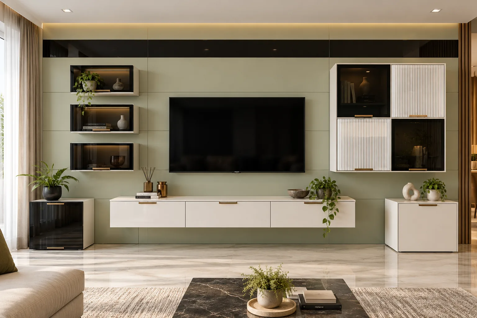 Aluminium Stack Recessed TV Unit AI-generated design concept