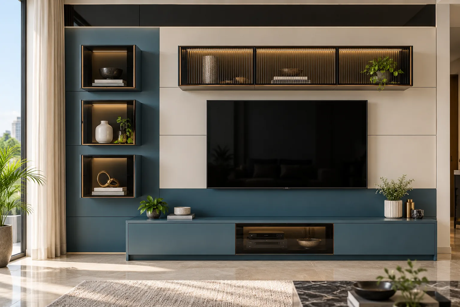 GI Stack Fluted TV Unit AI-generated design concept