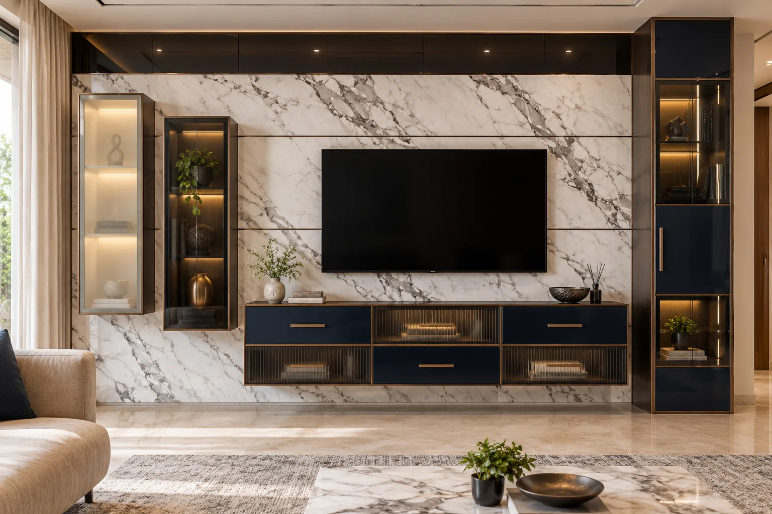 GI Grid Cuboid TV Unit AI-generated design concept