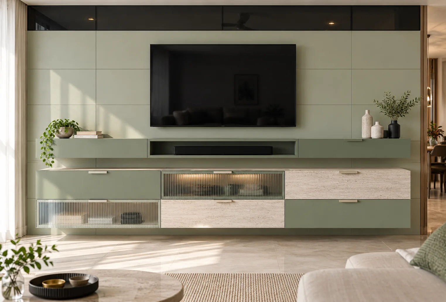 Aluminium Grid Slim TV Unit AI-generated design concept