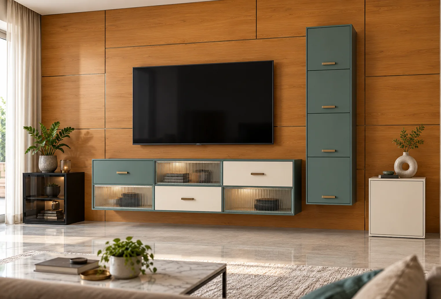 Aluminium Grid Tall TV Unit AI-generated design concept