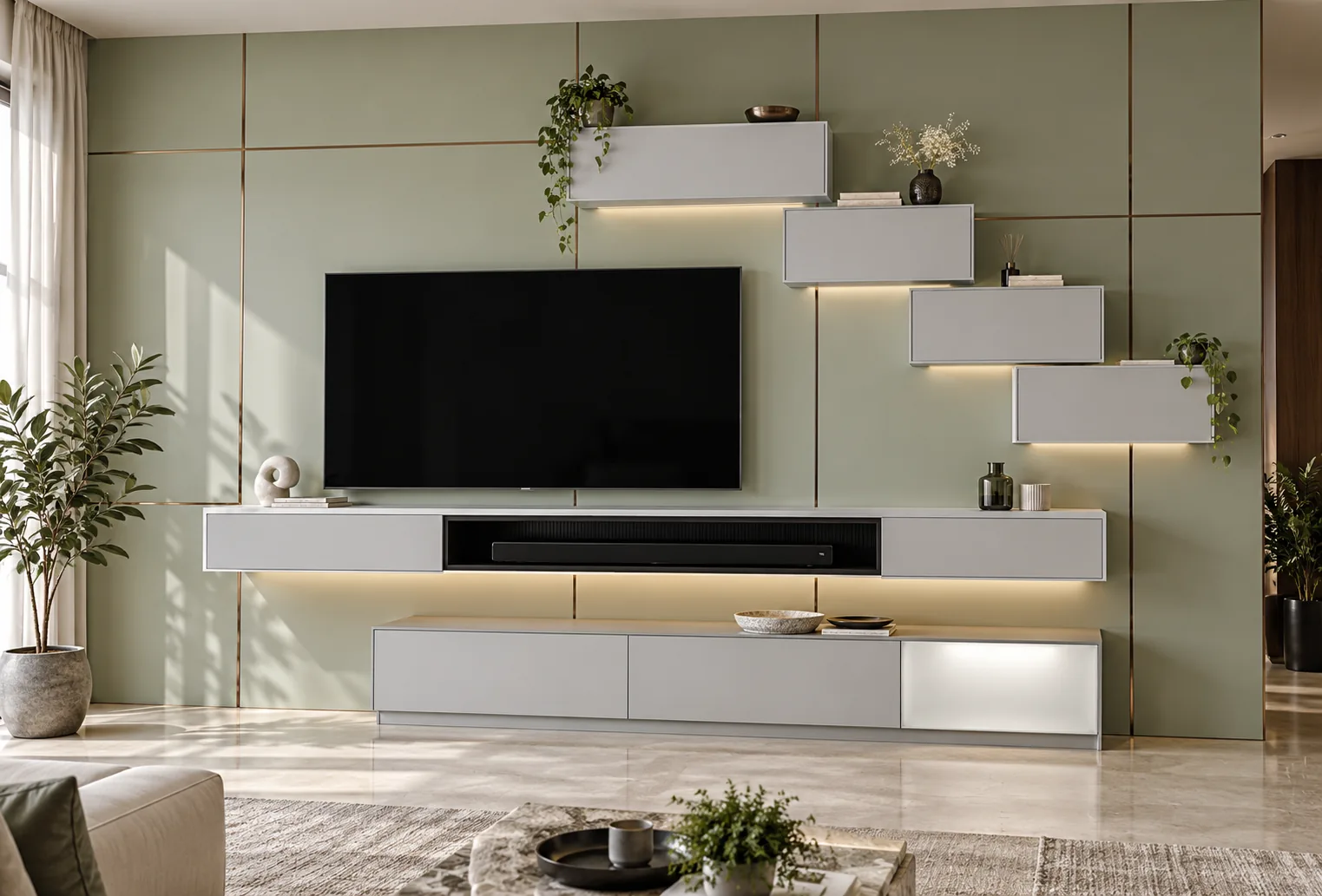 Aluminium Stepped Slim TV Unit AI-generated design concept