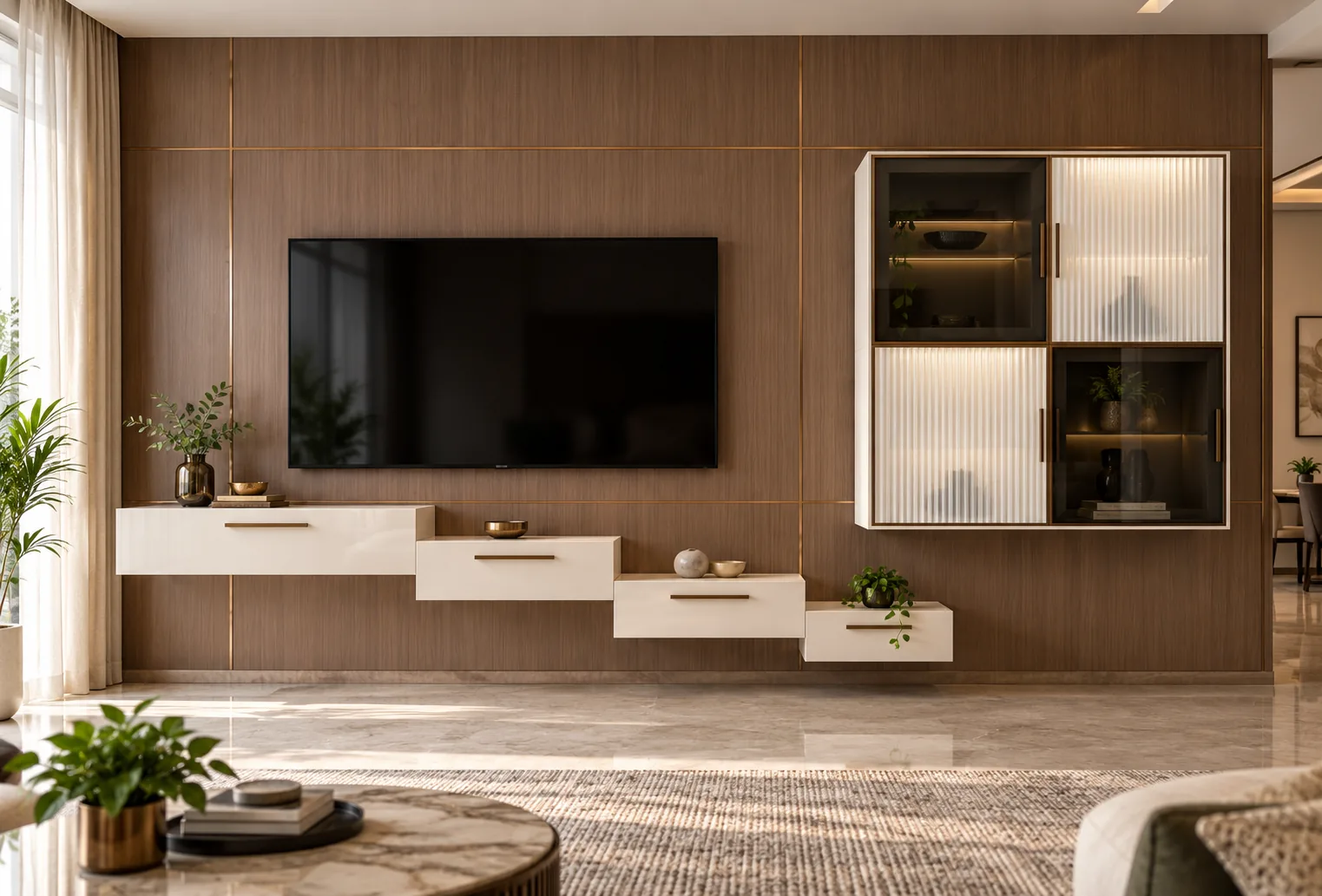 GI Stepped Recessed TV Unit AI-generated design concept