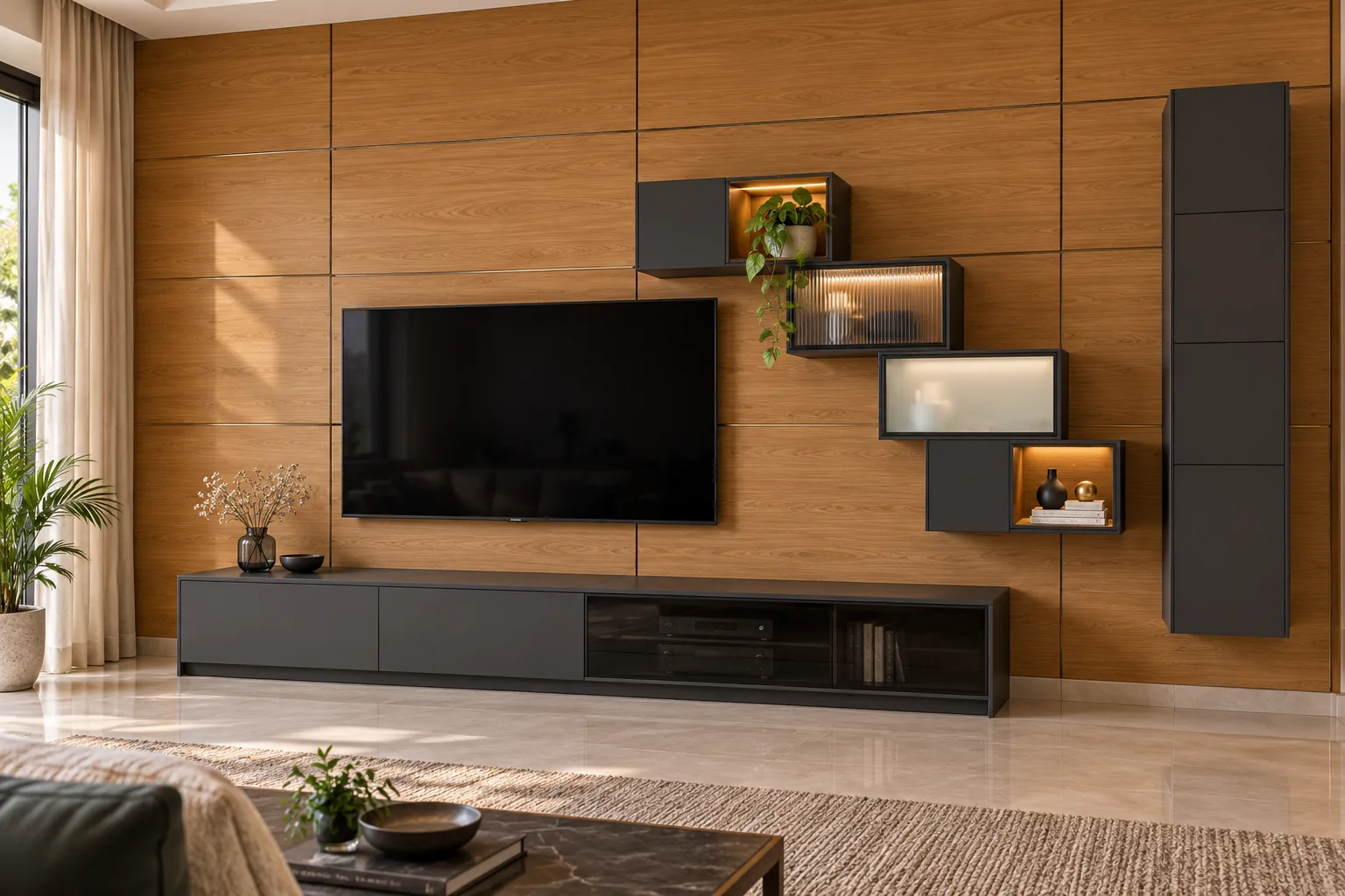Aluminium Stepped Tall TV Unit AI-generated design concept