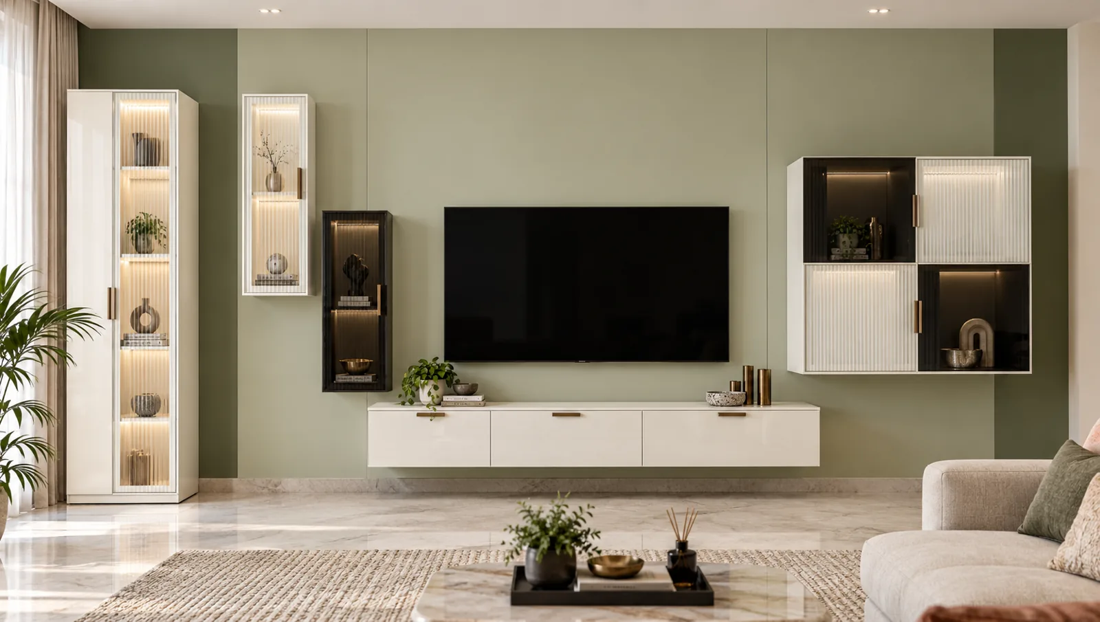 Aluminium Cuboid Recessed TV Unit AI-generated design concept