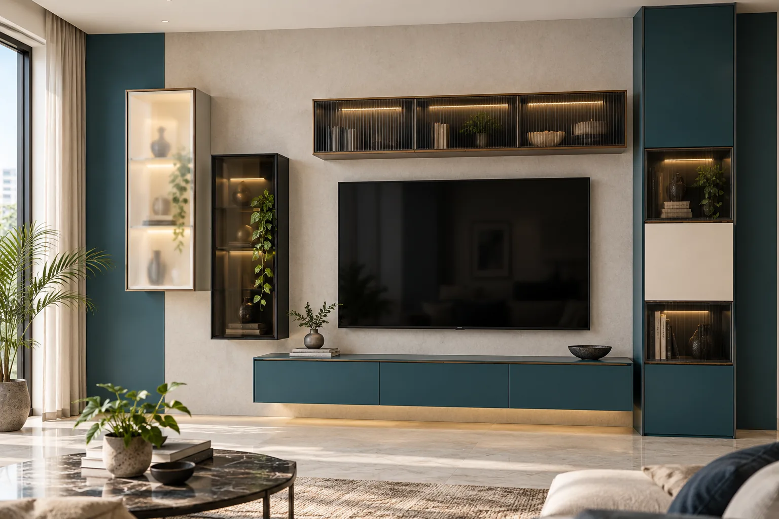 GI Cuboid Fluted TV Unit AI-generated design concept