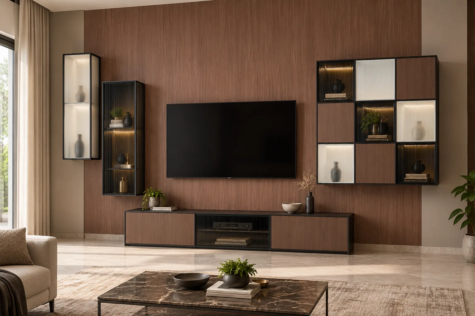 Aluminium Cuboid Display TV Unit AI-generated design concept