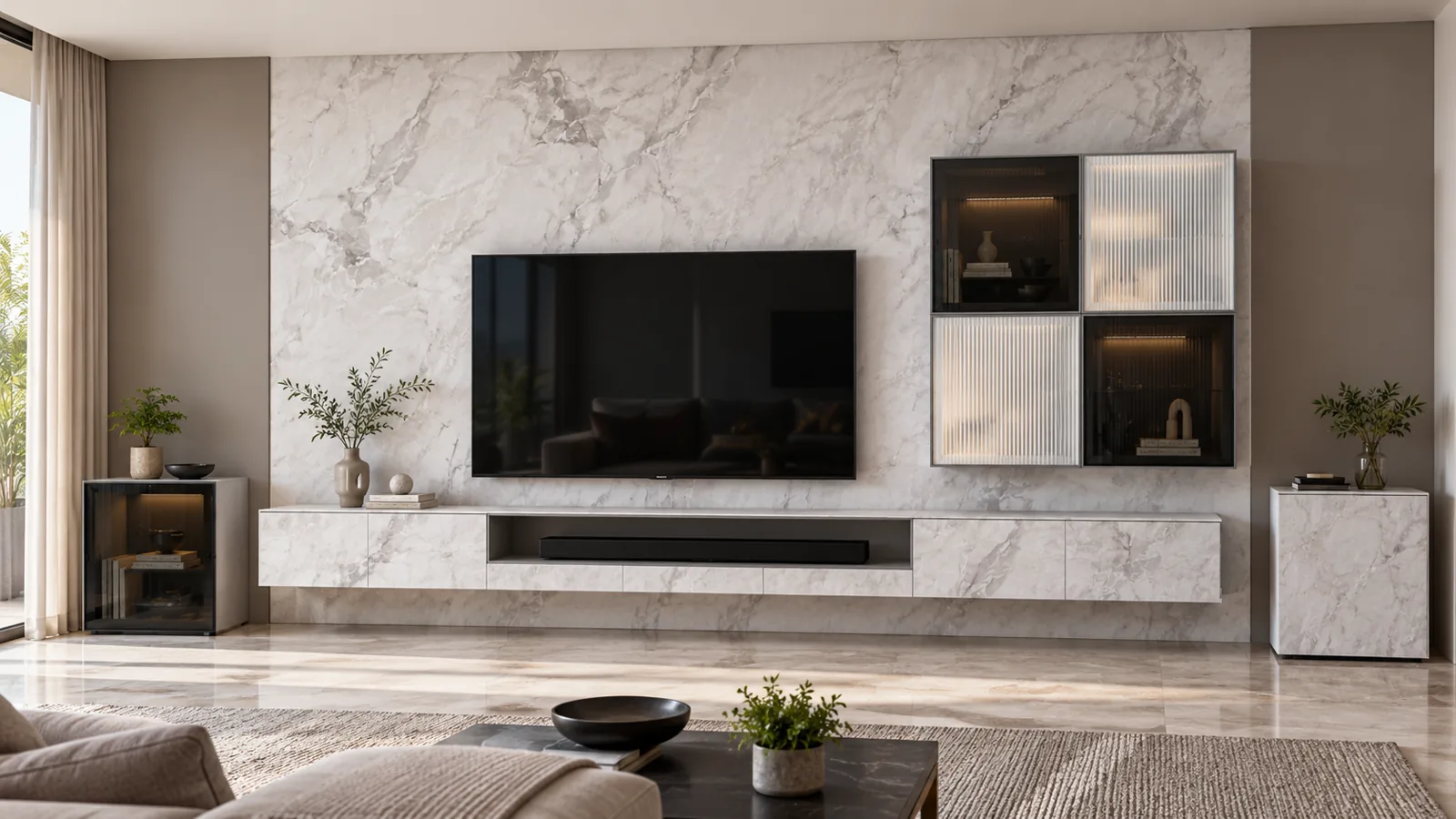 Aluminium Slim Recessed TV Unit AI-generated design concept