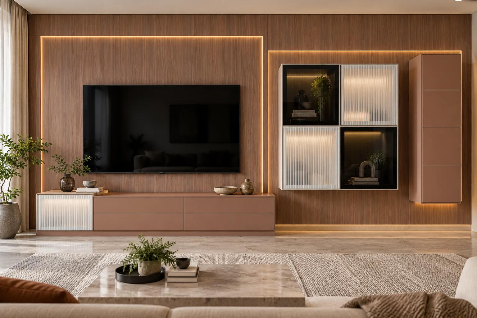 Aluminium Recessed Tall TV Unit AI-generated design concept