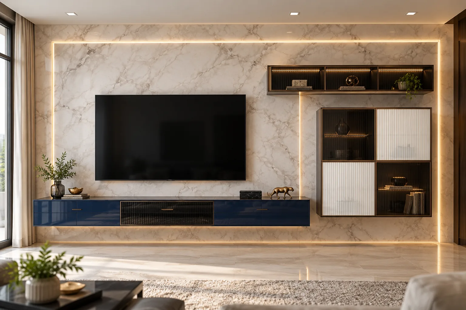Aluminium Recessed Fluted TV Unit AI-generated design concept