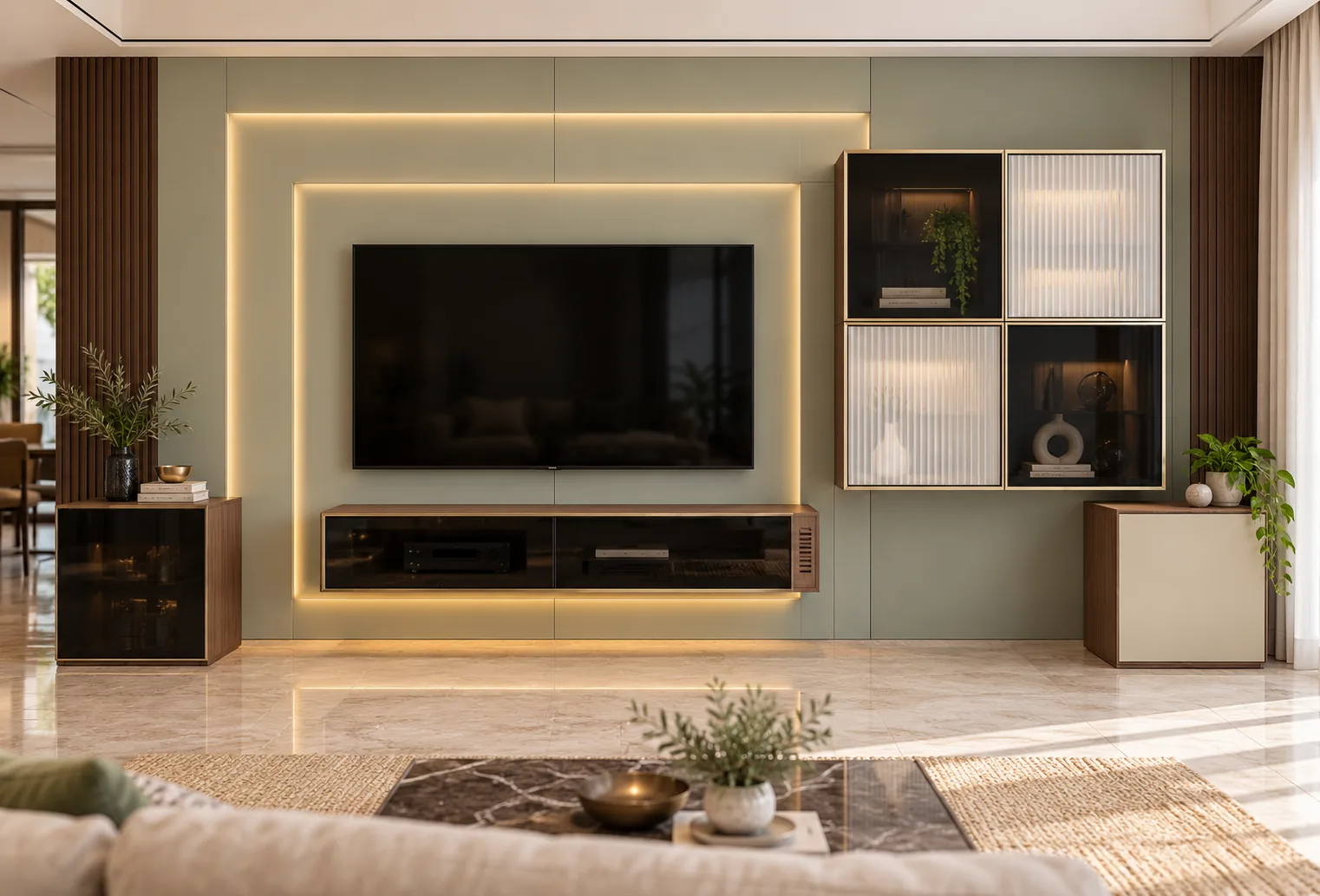 Aluminium Recessed Media TV Unit AI-generated design concept
