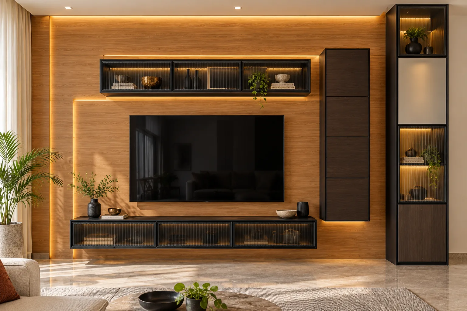 Aluminium Tall Fluted TV Unit AI-generated design concept
