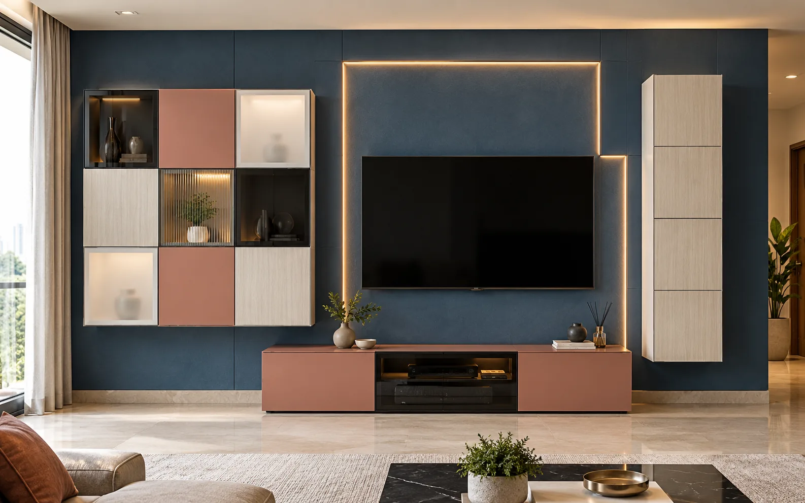 GI Tall Display TV Unit AI-generated design concept
