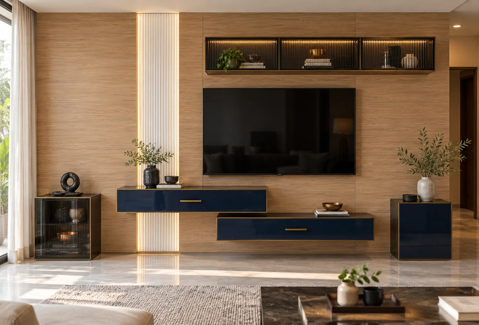 GI Double Fluted TV Unit AI-generated design concept