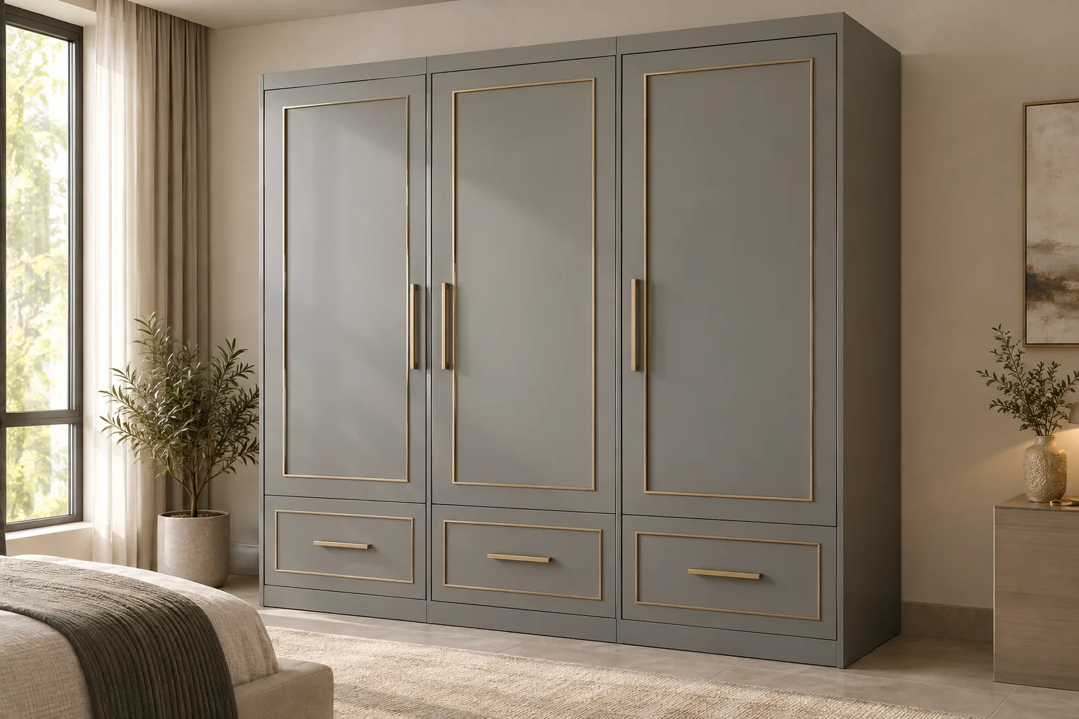 GI Grey Panel Wardrobe with Drawers concept