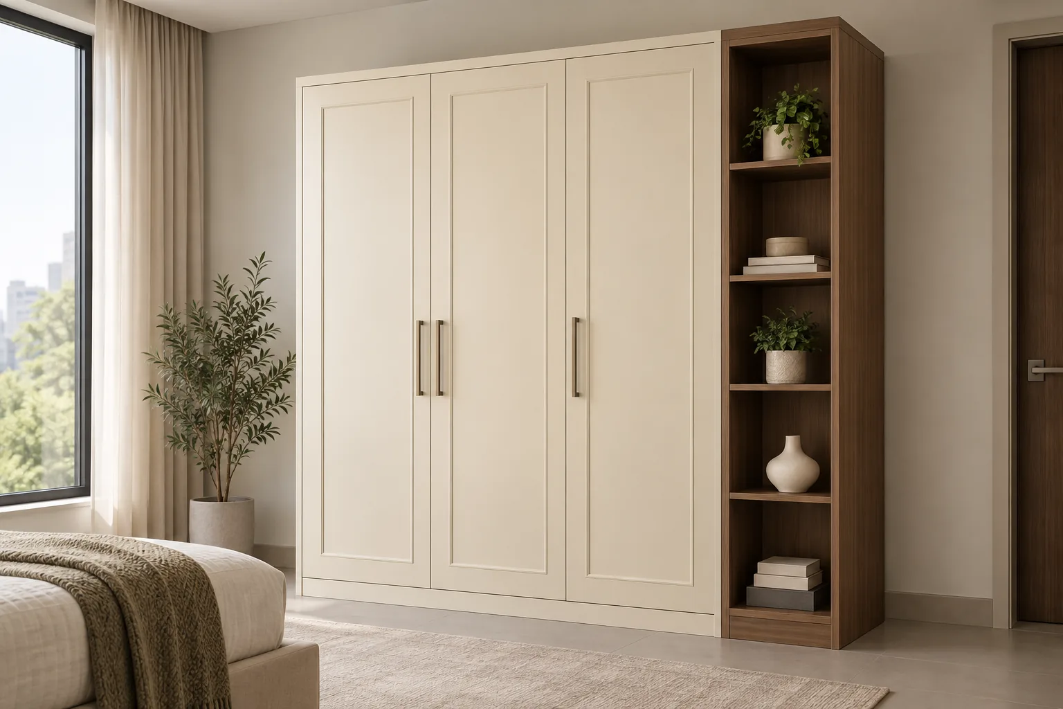 Aluminium Ivory Wardrobe with Open Side Shelves concept