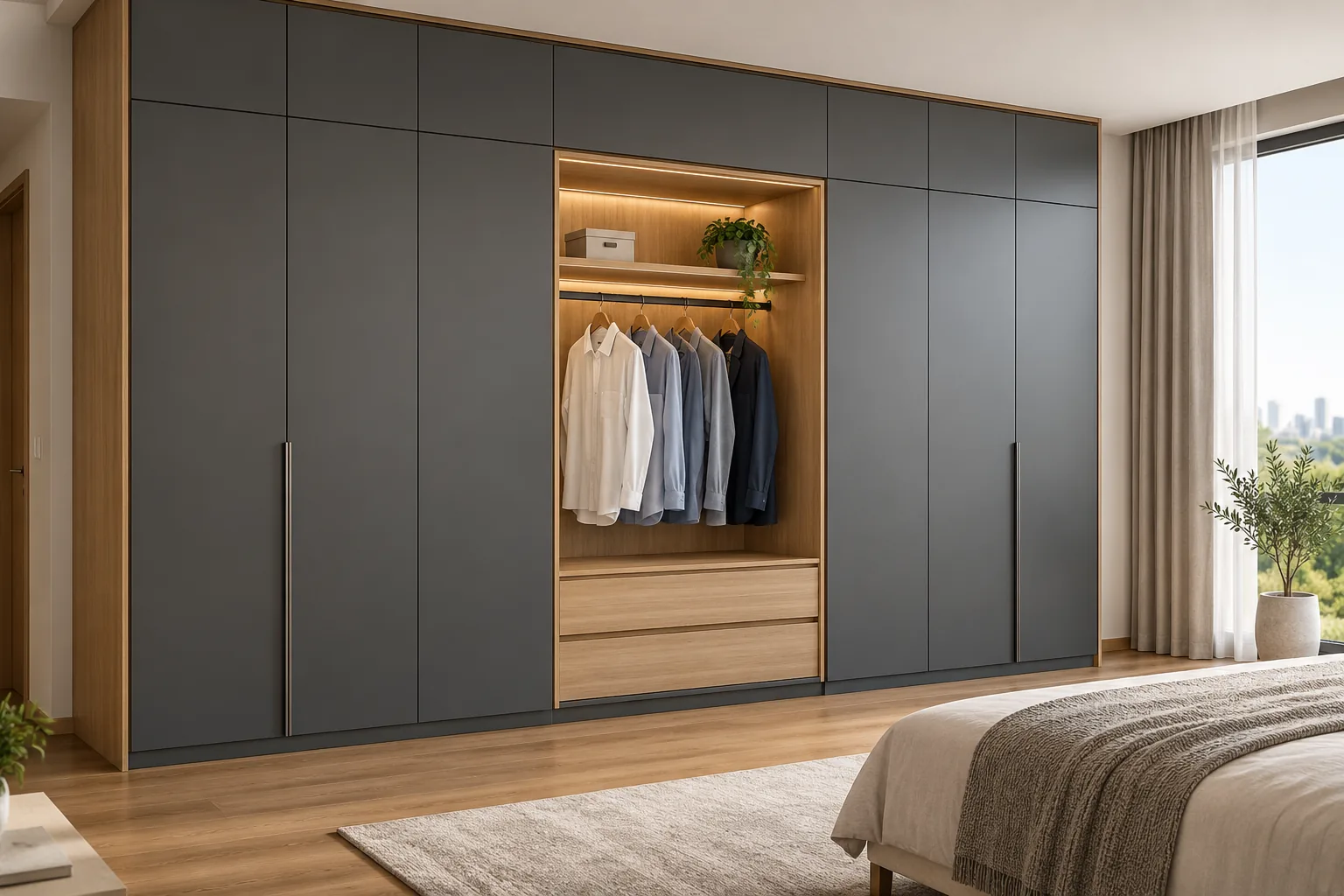 GI Charcoal Wardrobe with Open Hanging Bay — concept render