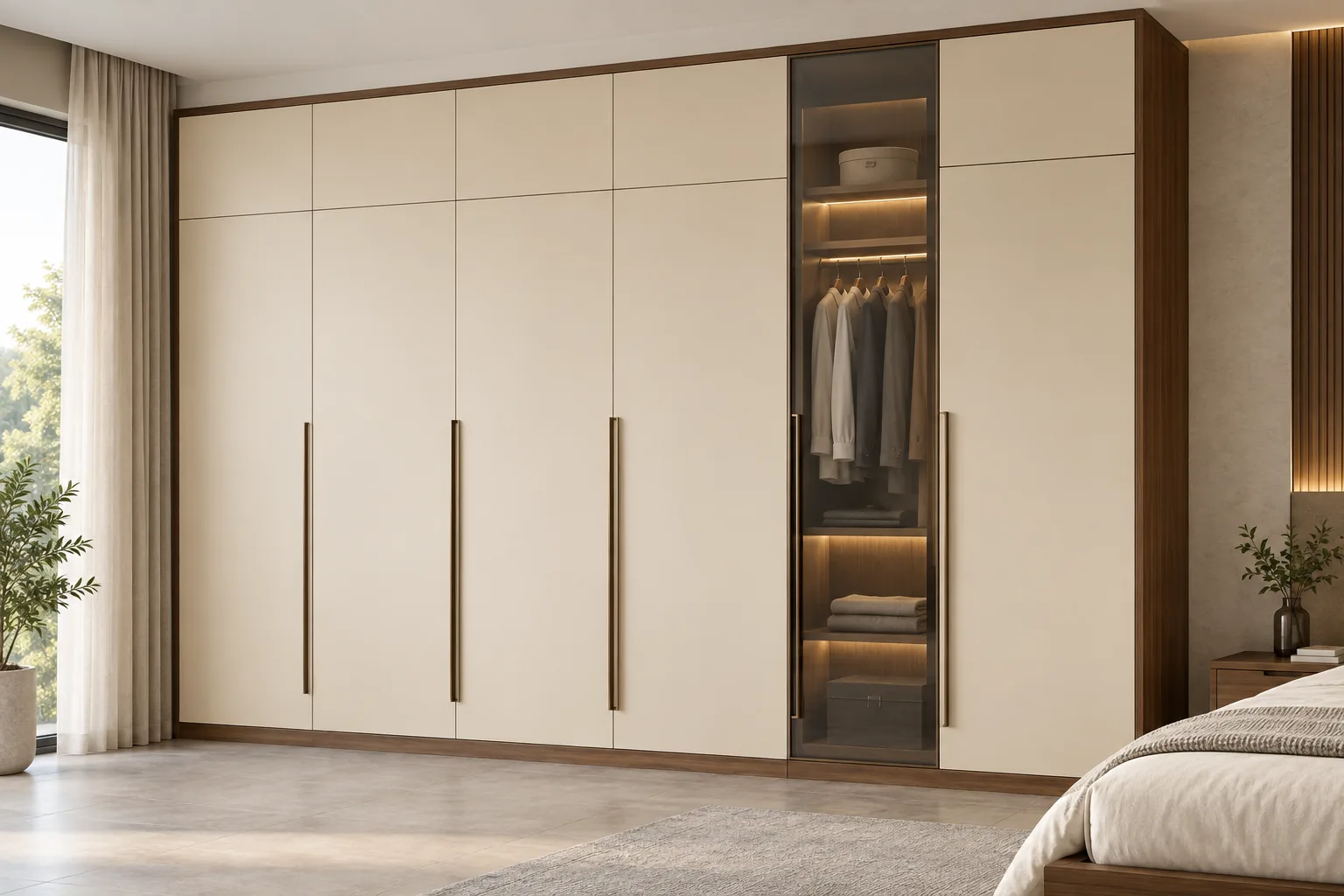 Aluminium Cream Loft Wardrobe with Glass Hanging Bay — concept render