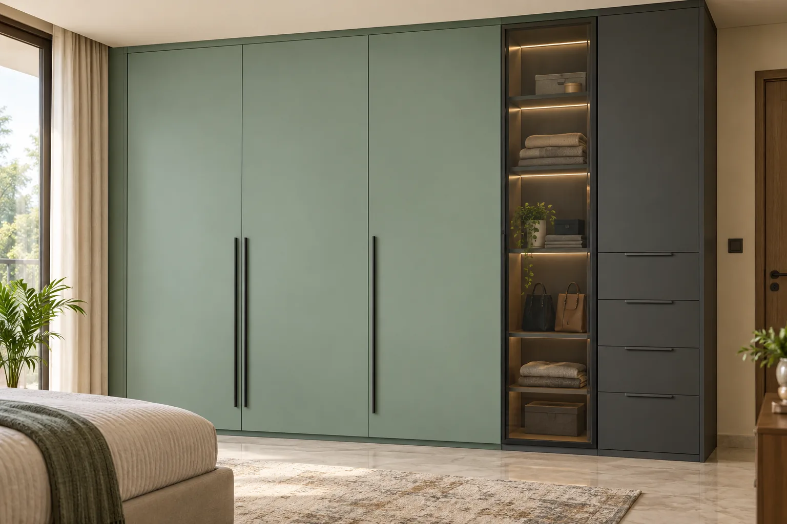 GI Mint Wardrobe with Glass and Drawer Tower — concept render