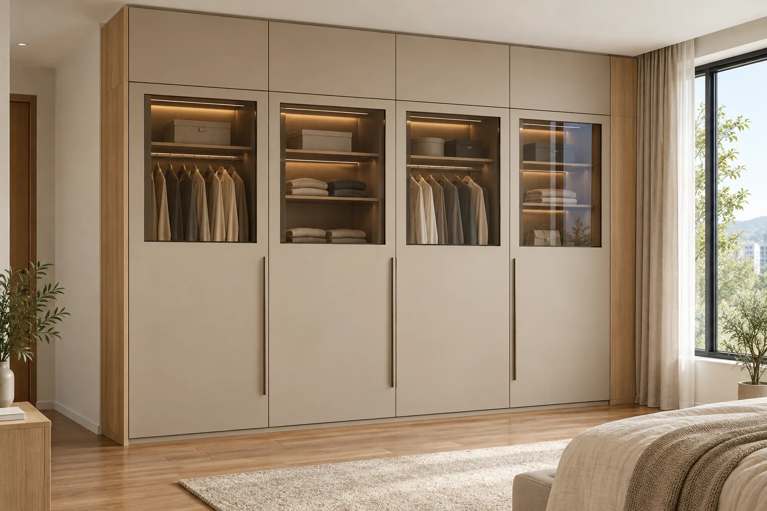 Aluminium Beige Glass Upper Wardrobe with Loft — concept render